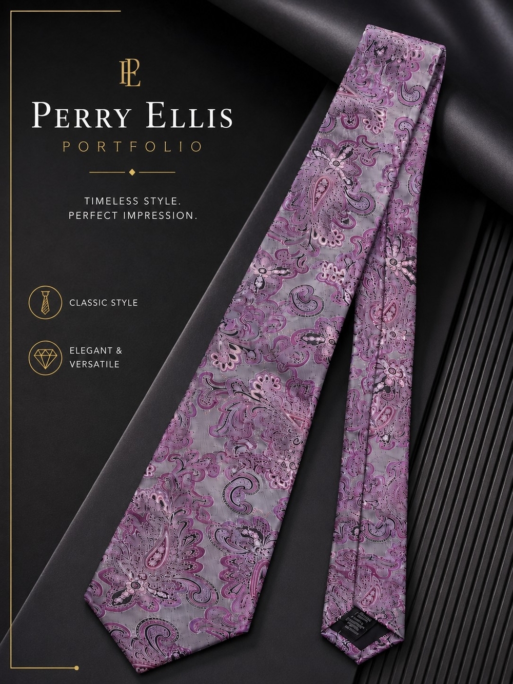 Perry Ellis Purple Paisley Silk Tie